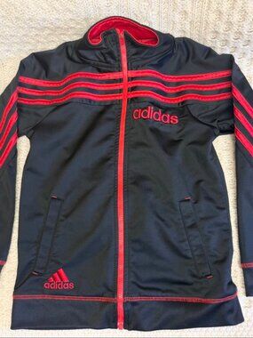 Adidas Track Jacket Size 7 Black Red Full Zip